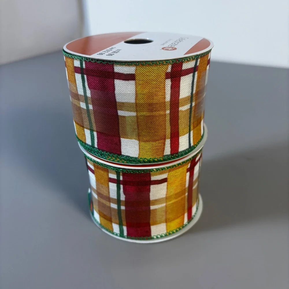 Celebrate It Fall Plaid Wired Ribbon‎ 2.5 Inch Wide 20 Ft Spool Autumn Decor
